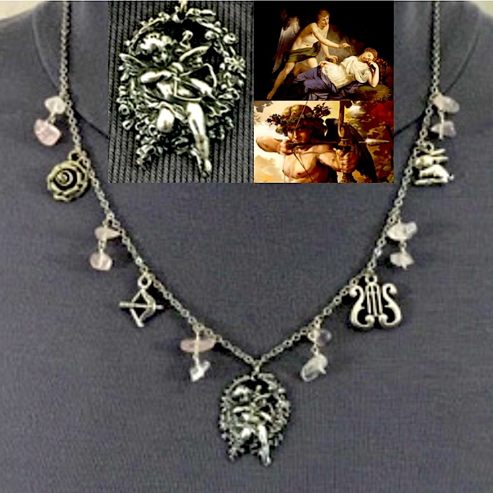 “Eros: God of Love" Cupid Greek Roman Mythology Handmade Necklace, Bow & Arrow